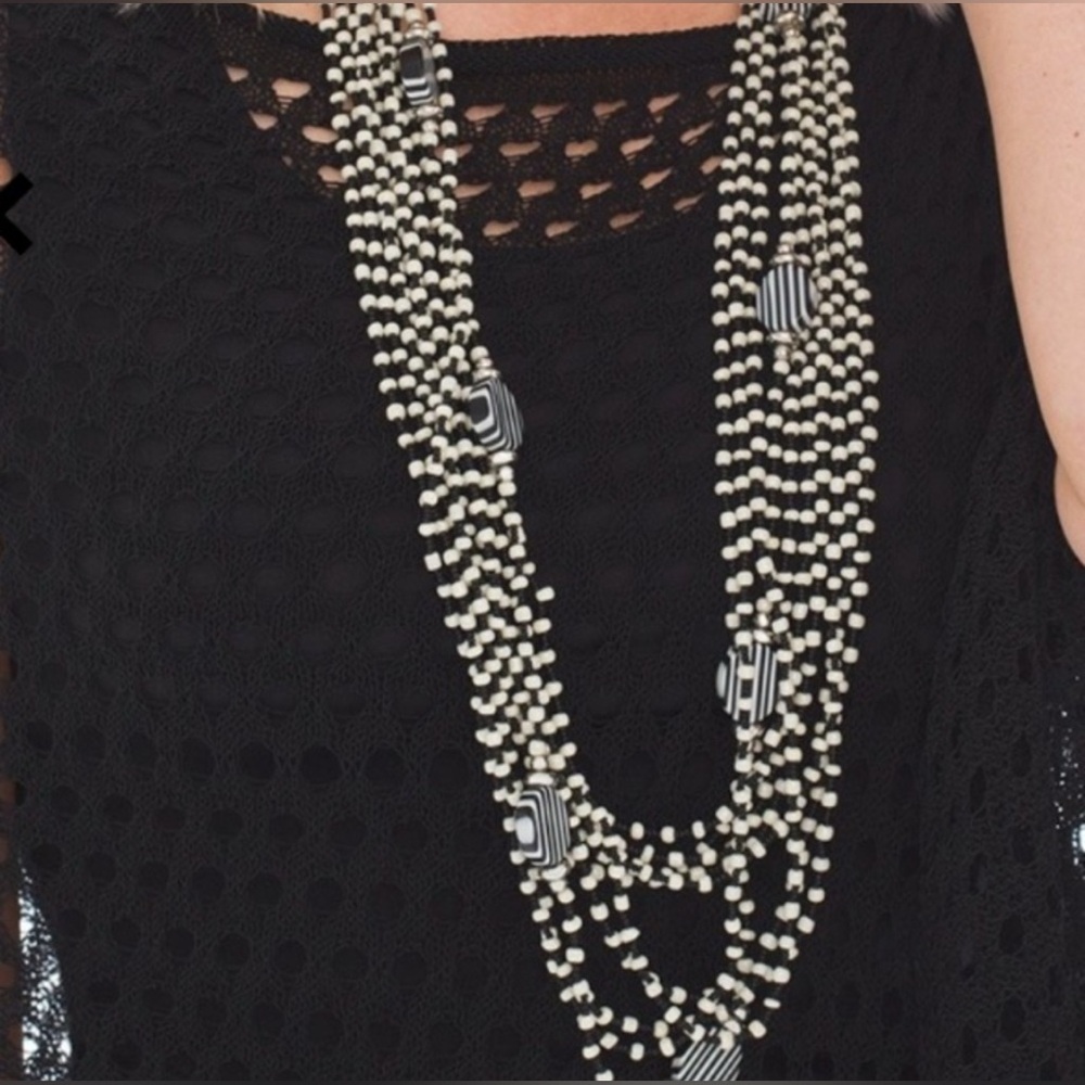 Chico’s “Estella” Black White Multi-Strand Beaded Necklace‎ Cottagecore Workwear